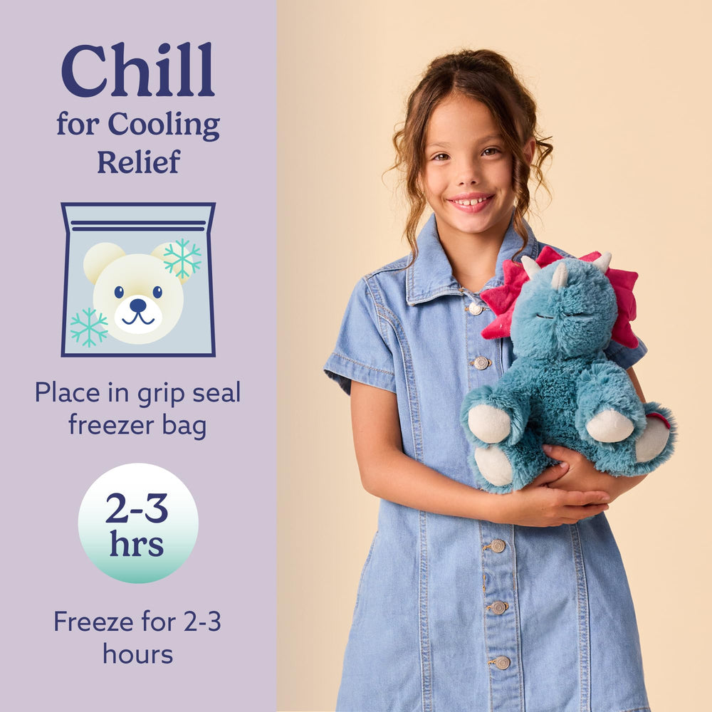 Warmies Triceratops cooling option offers a refreshing chill on warm days.