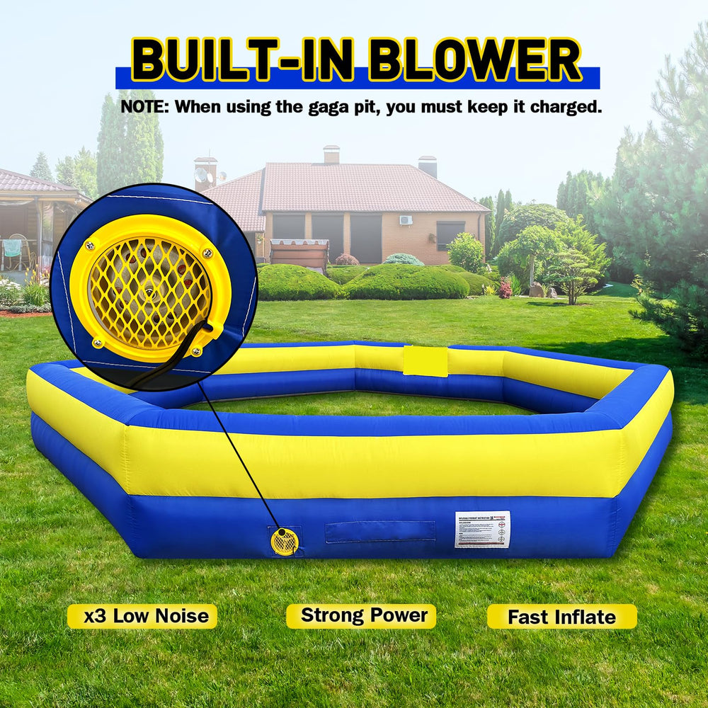 WARSUN 15Ft Gaga Ball Pit built-in fan for quick inflation and ongoing play