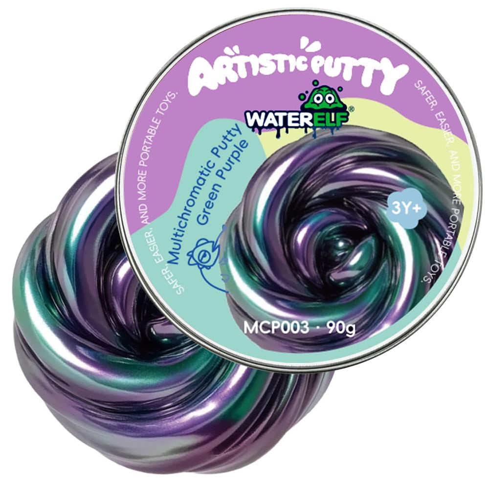 WaterELF Galaxy Putty green-purple tin offers tactile play and stress relief options.