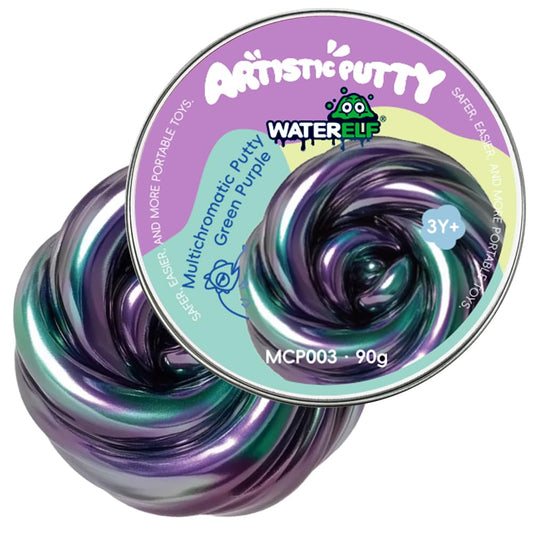 WaterELF Galaxy Putty green-purple tin offers tactile play and stress relief options.
