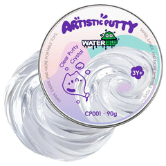 WaterELF crystal transparent putty tin for calm, tactile focus during play.