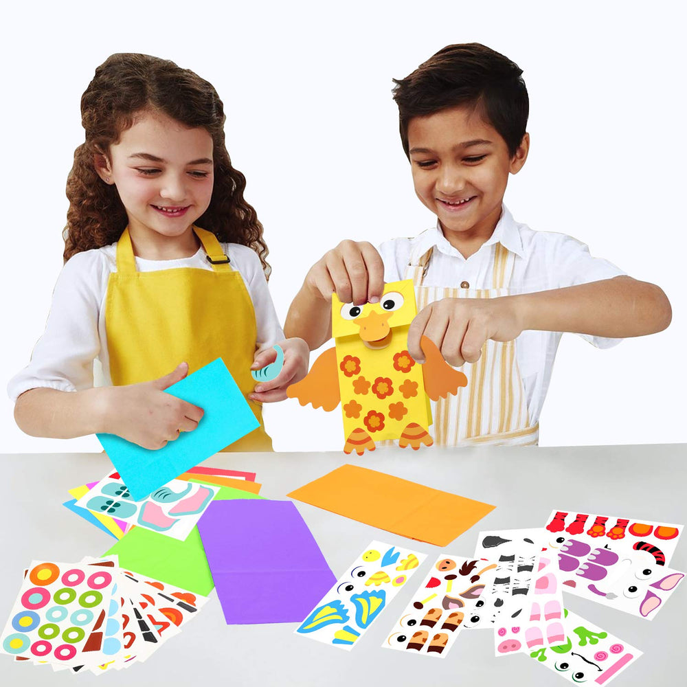 Watinc sticker set and tape roll ready for secure puppet assembly.