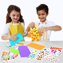 Watinc sticker set and tape roll ready for secure puppet assembly.