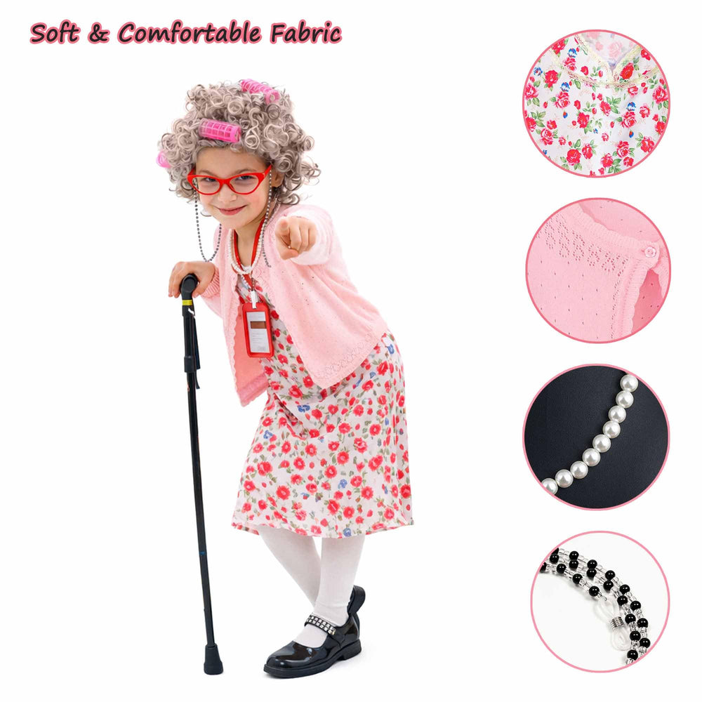 Watlie old lady cane adds authentic prop for playful storytelling.