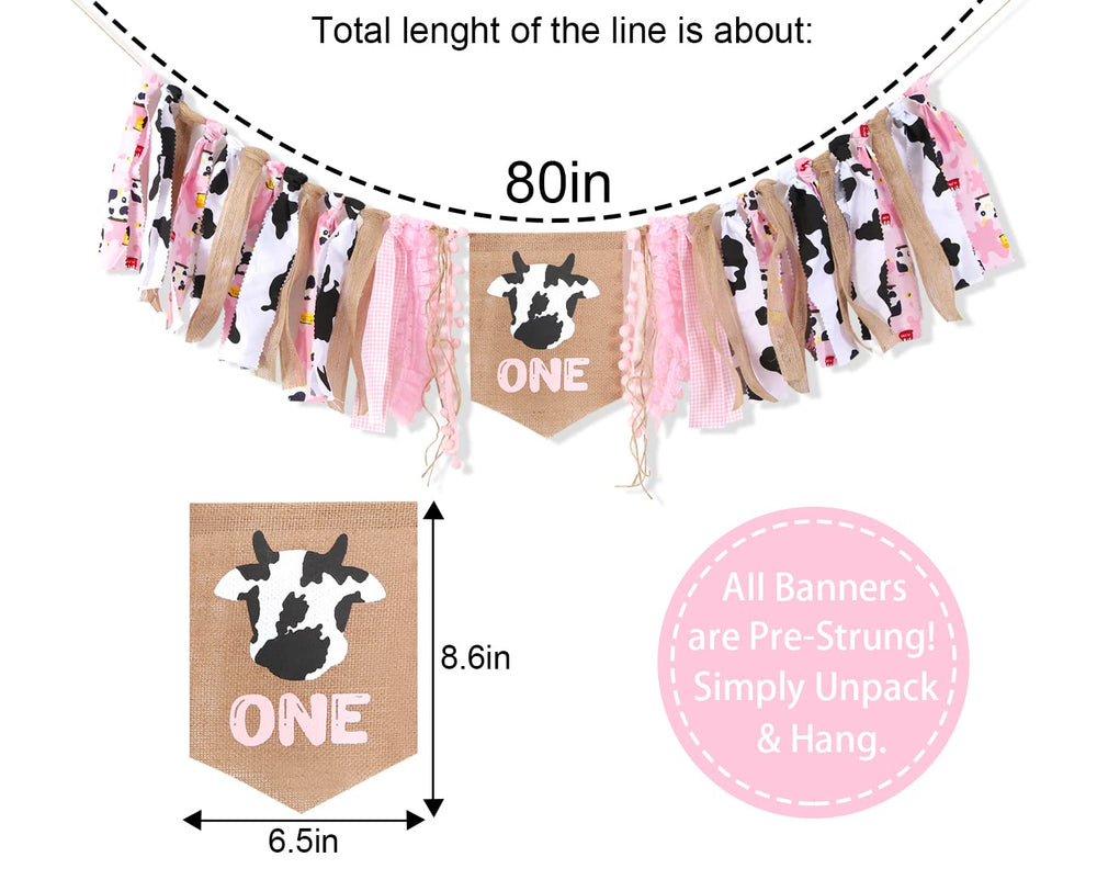 WAUAO pink farm high chair banner complements pink birthday decor