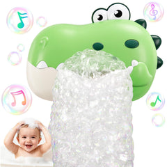 WAVISA baby bath toy dinosaur bubble machine in green ready to fill tubs with bubbles