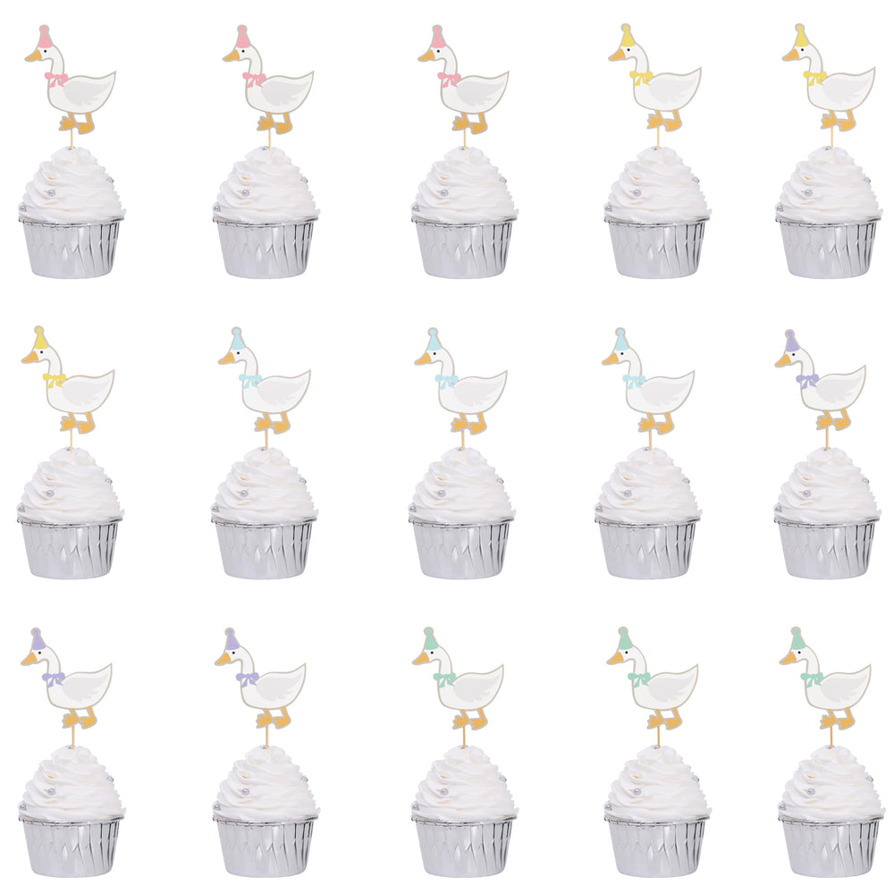 WAWUO lucky goose cupcake toppers brighten a dessert table