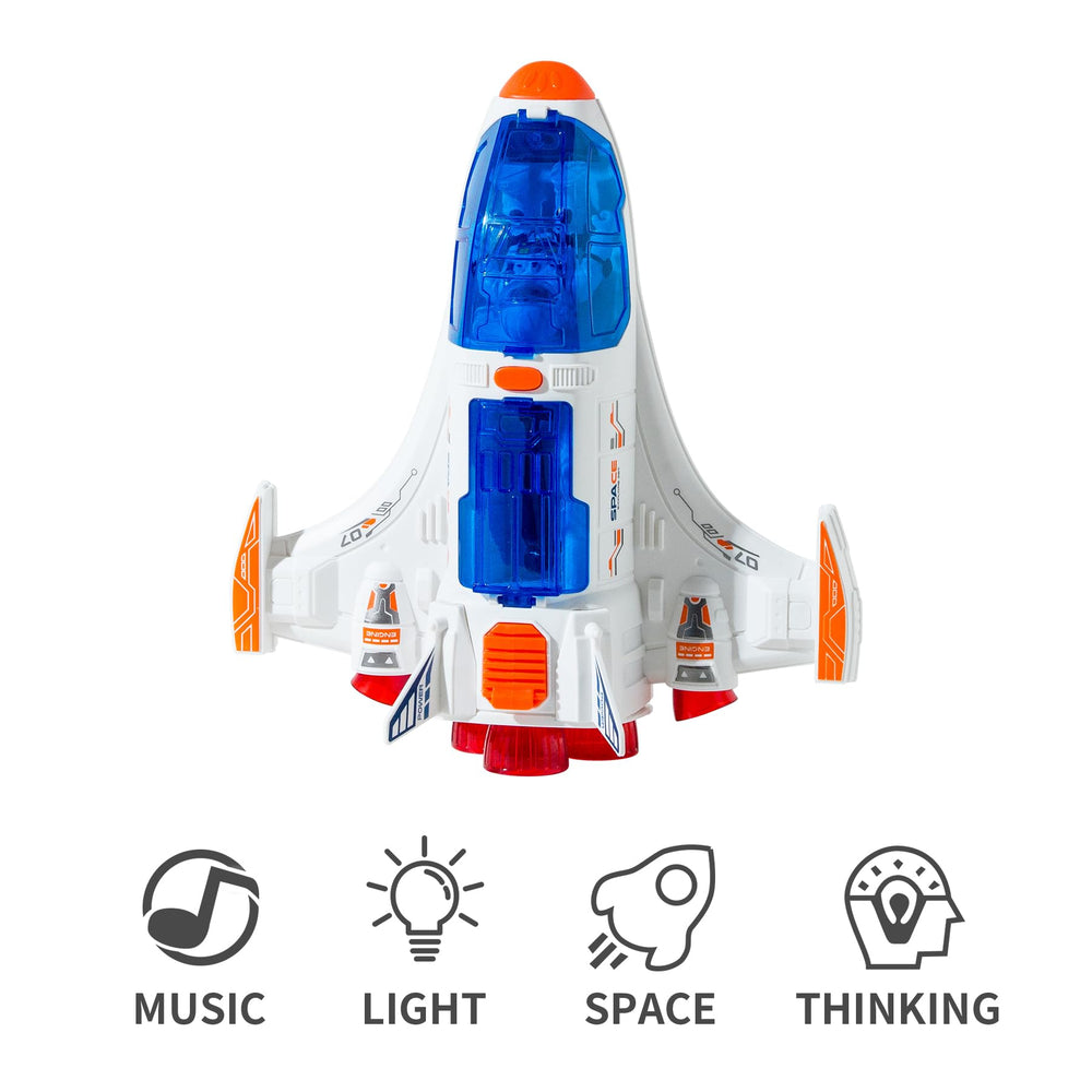 Wbzle Spaceship Shuttle lights and sounds simulate launch moments.