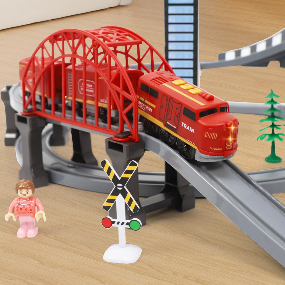 Wdmiya Battery-operated locomotive powers lively movement on real-track sounds.