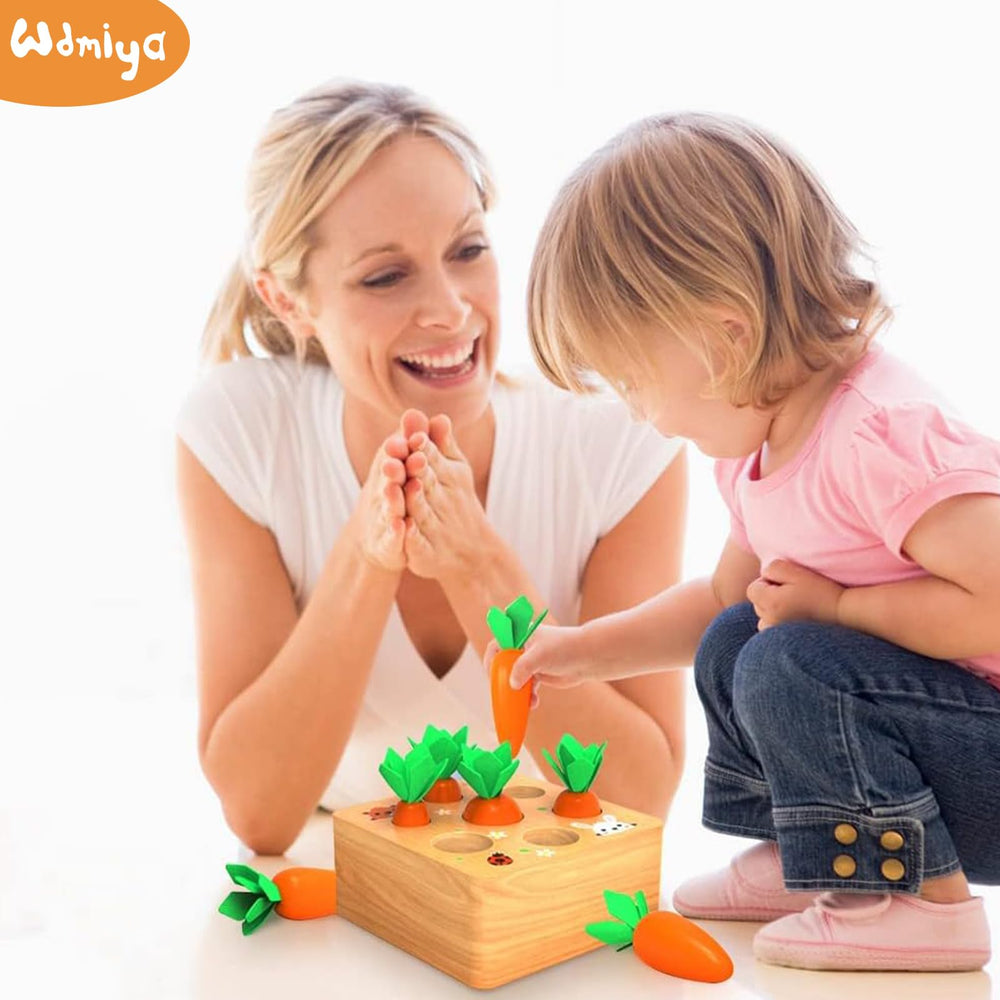 Wdmiya wooden carrots with felt leaves enable sorting and problem-solving play.