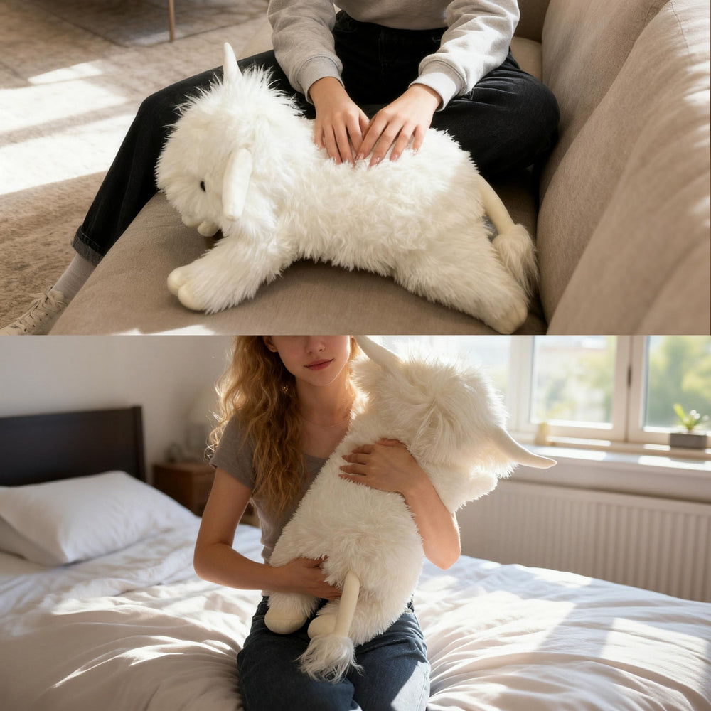 WDXDSOB Highland Cow side view, cozy cuddle buddy and shelf accent