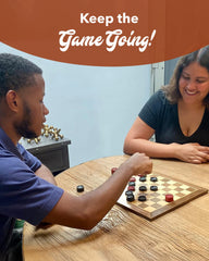 WE Games checkers pieces laid out on a table for tabletop play