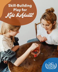 WE Games compact wooden box fits neatly for travel.