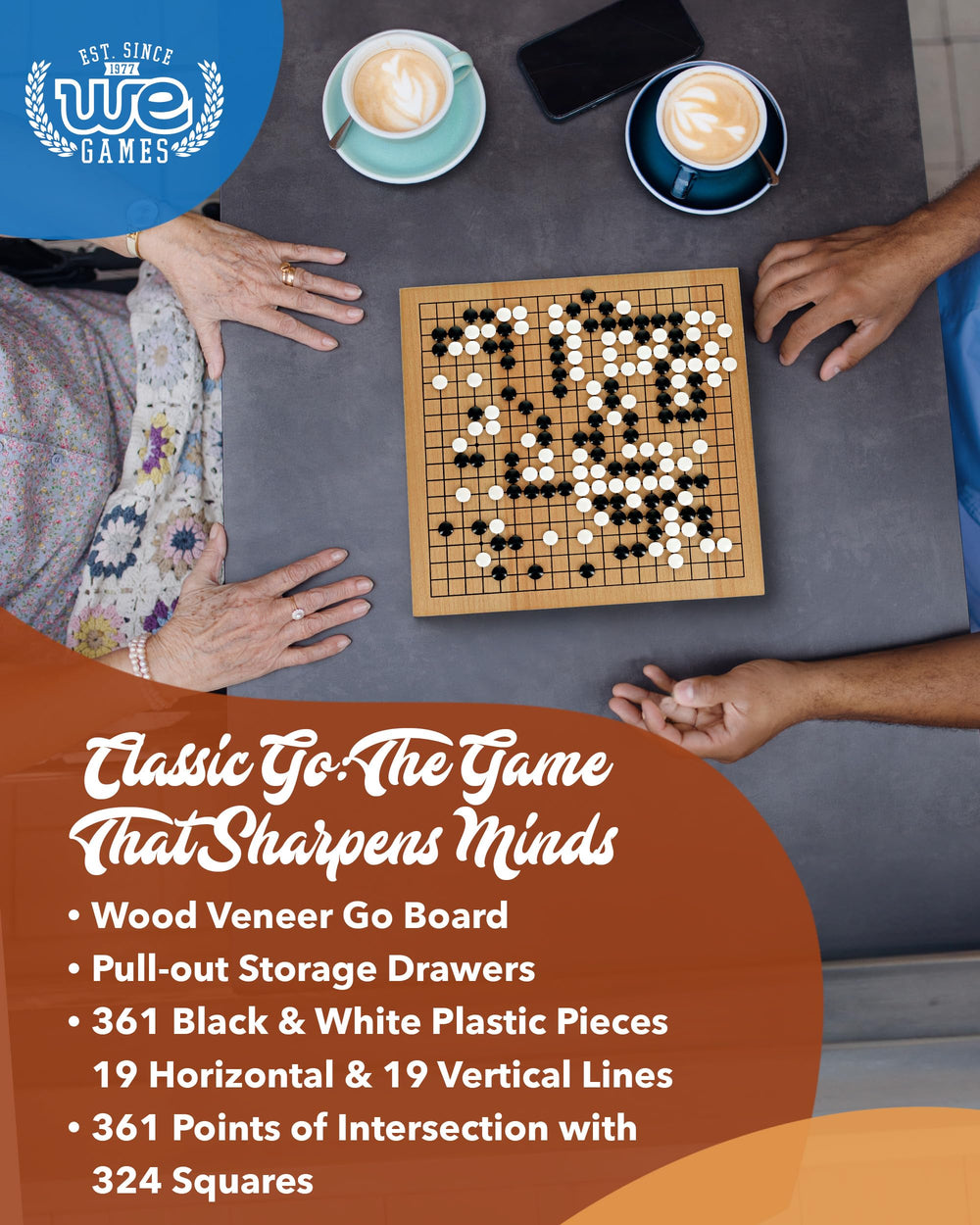 WE Games Go Game Set 12 Inch drawers open showing organized stone storage.
