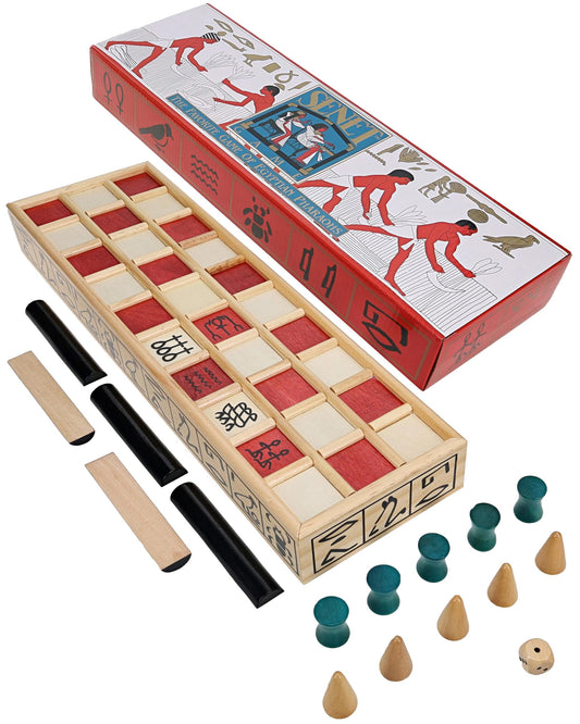 WE Games Senet board with solid wooden surface for durable family play.