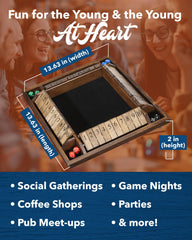 WE Games Shut The Box wooden board closeup shows craftsmanship and durability.