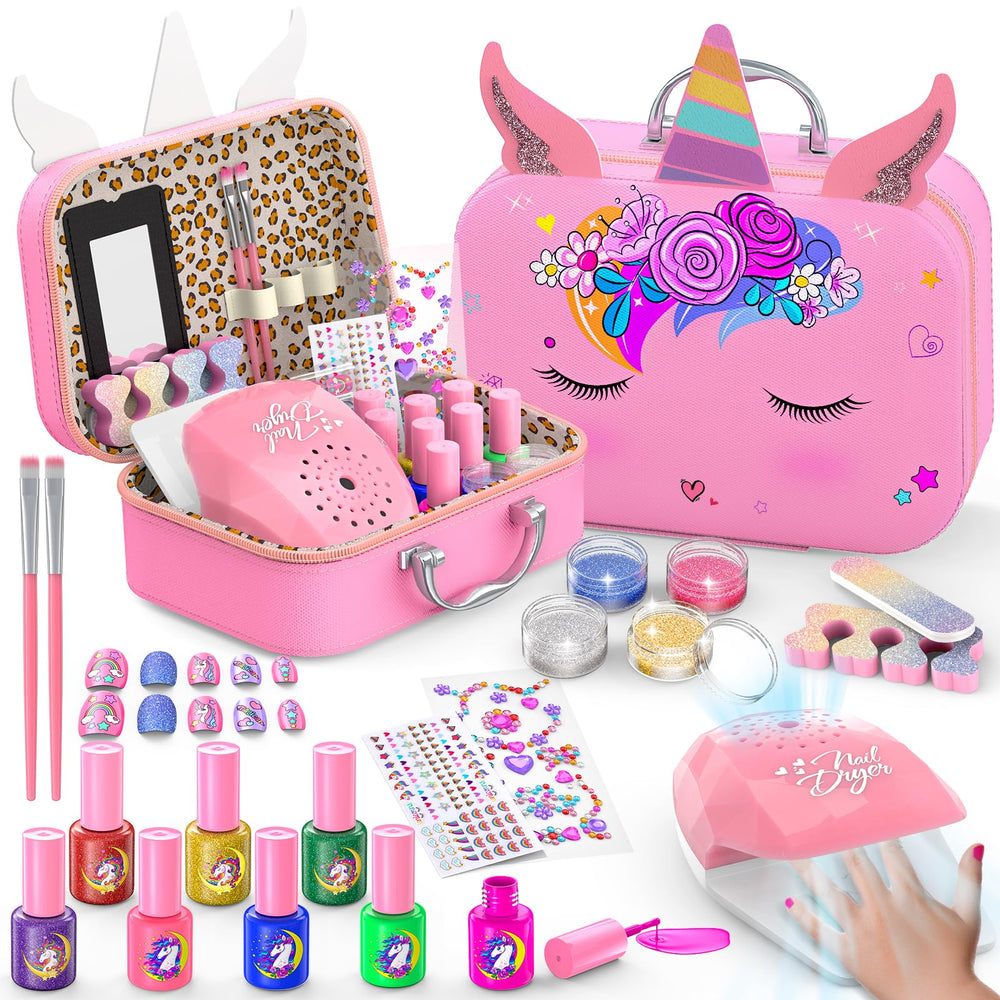 Websonaw kids nail polish set with unicorn organizer and vibrant colors for playful spa