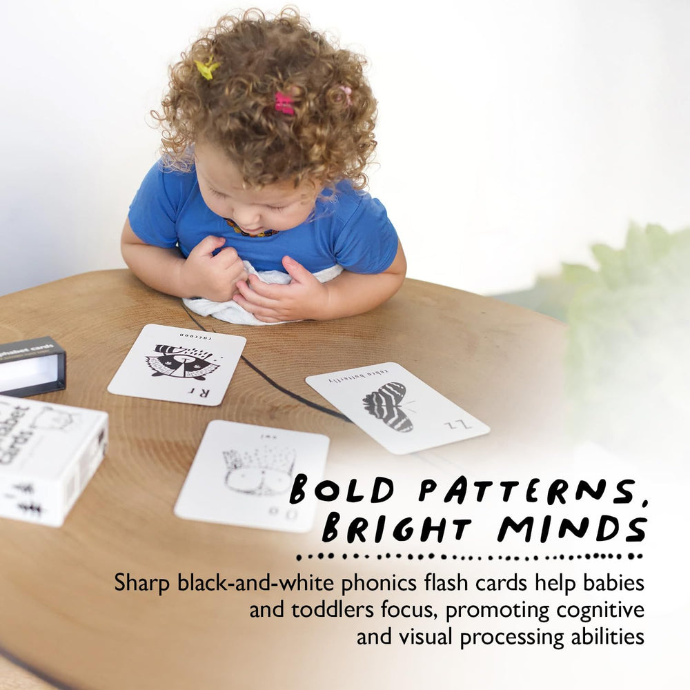 Wee Gallery double-sided-letter-animal-flashcards enable interactive alphabet play.