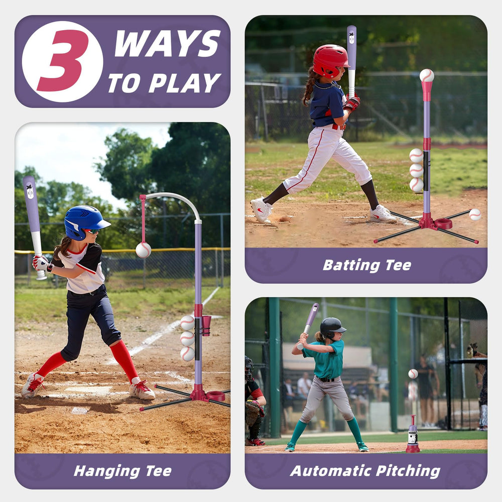 Wee Wonders t-ball stand with retractable bat showing adjustable height