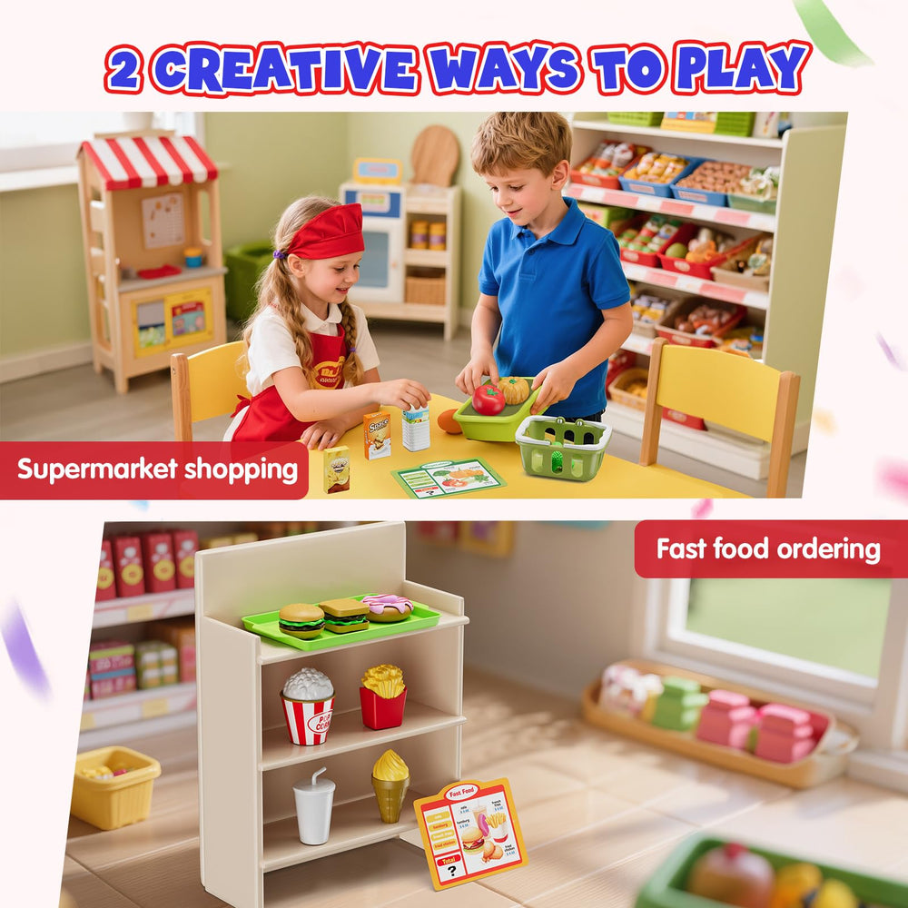 Wee Wonders menu items and food accessories set for restaurant or grocery role-play