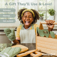 WeeSprout Little Chef utensils set, sturdy non-toxic tools for budding chefs.
