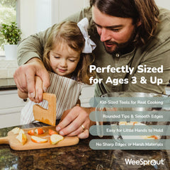 WeeSprout Little Chef wooden knife, rounded edges for safe slicing practice.