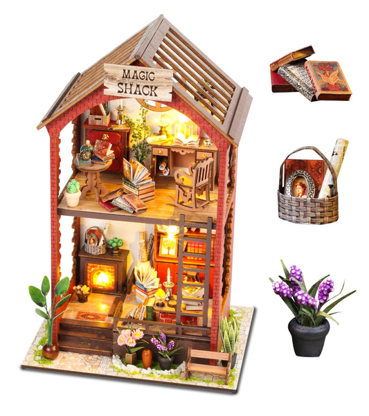 Wefaouse book nook kit with light, open parts ready for assembly and display