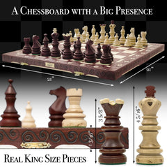 Wegiel Imperator weighted chess pieces with felt bottoms for stability.