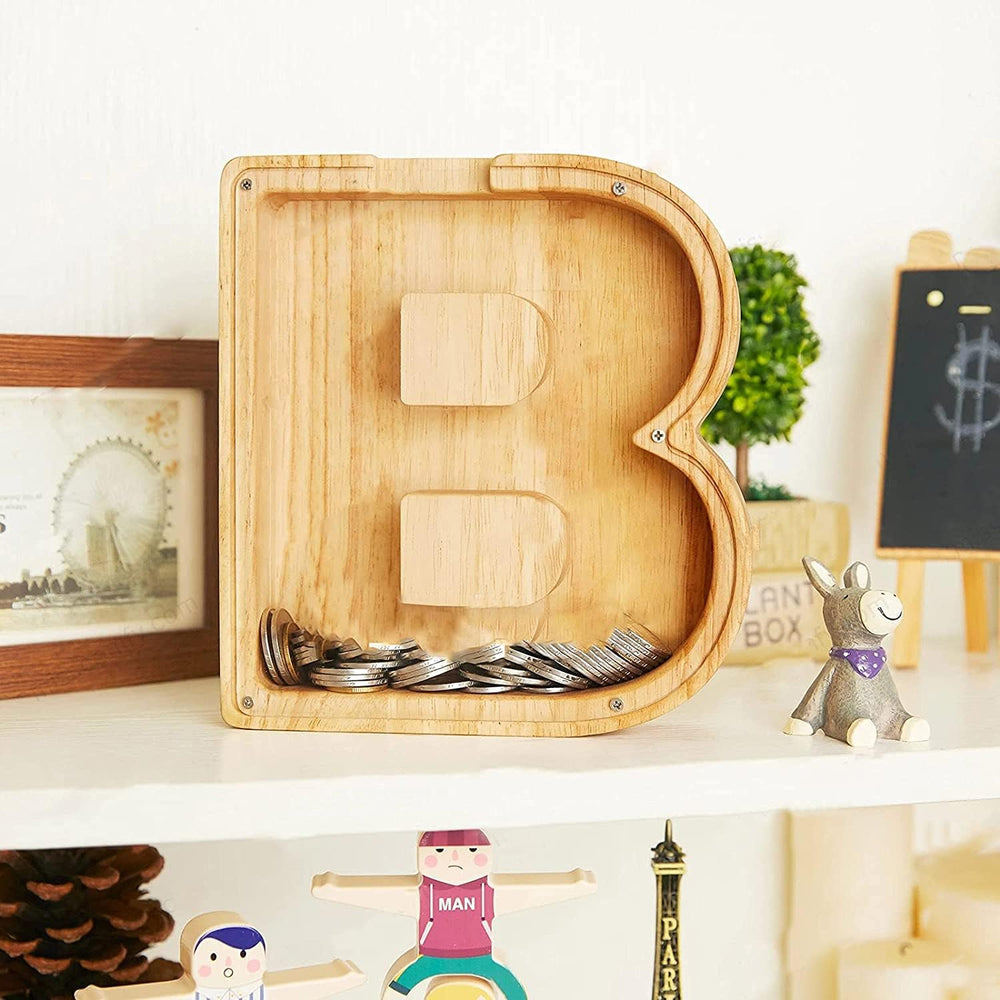 WeiDu77 compact desktop piggy bank fits on shelves and desks.
