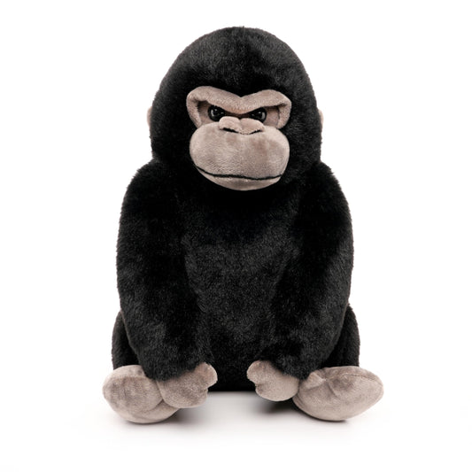 WEIGEDU black gorilla plush, 12-inch cuddly stuffed animal for playtime and bedtime hugs.