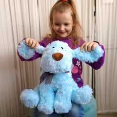 WEIGEDU blue goldendoodle plush in a playful scene for imagination