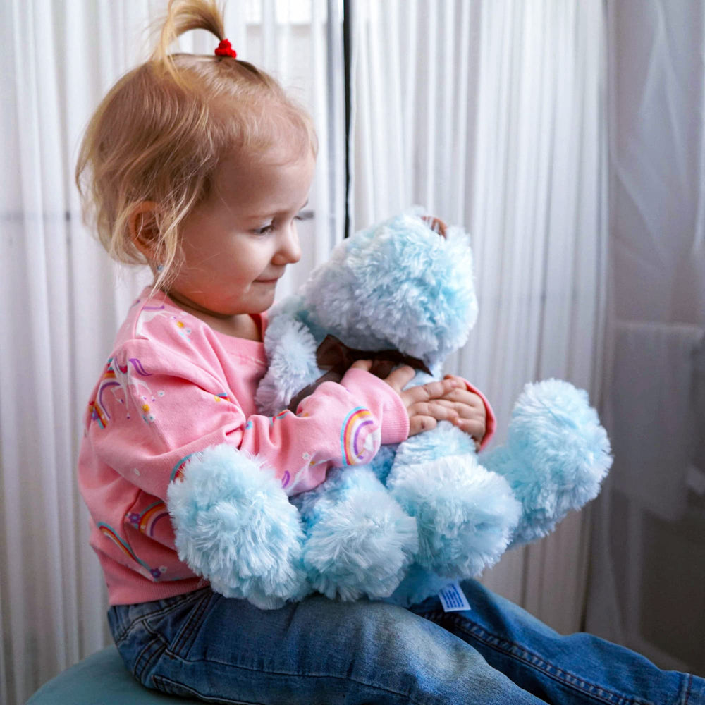WEIGEDU blue goldendoodle plush sitting position ready for play