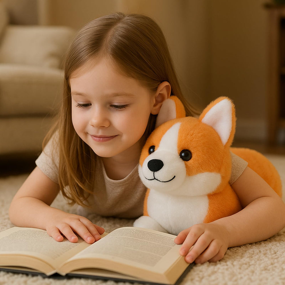 WEIGEDU Corgi plush toy snuggle buddy for bedtime routines.