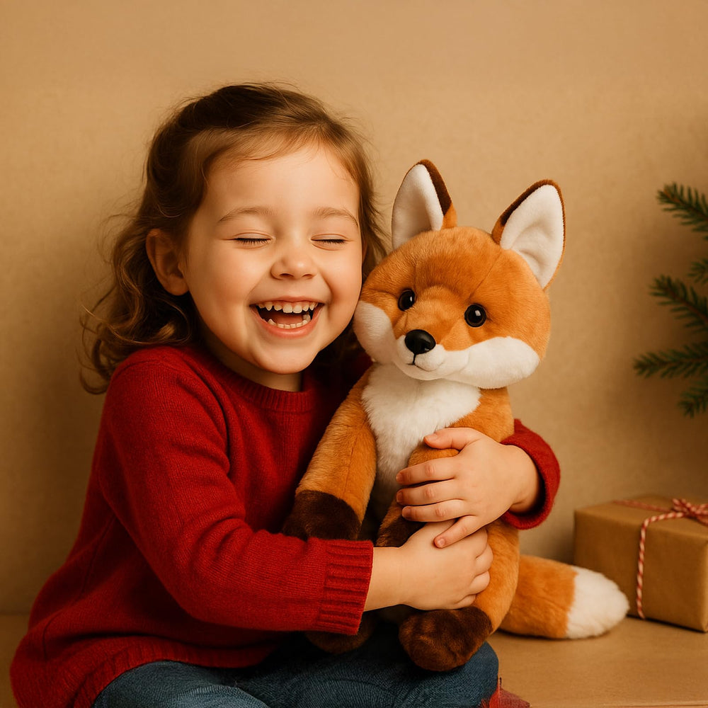 WEIGEDU realistic fox plush with white-tipped tail for educational storytelling.