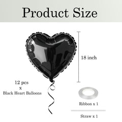 WEIKA 18inch black heart balloon foil inflated close-up showing metallic finish.