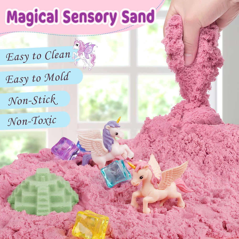 Weilim Unicorn Sensory Bin castle molds encourage imaginative building and motor skills.