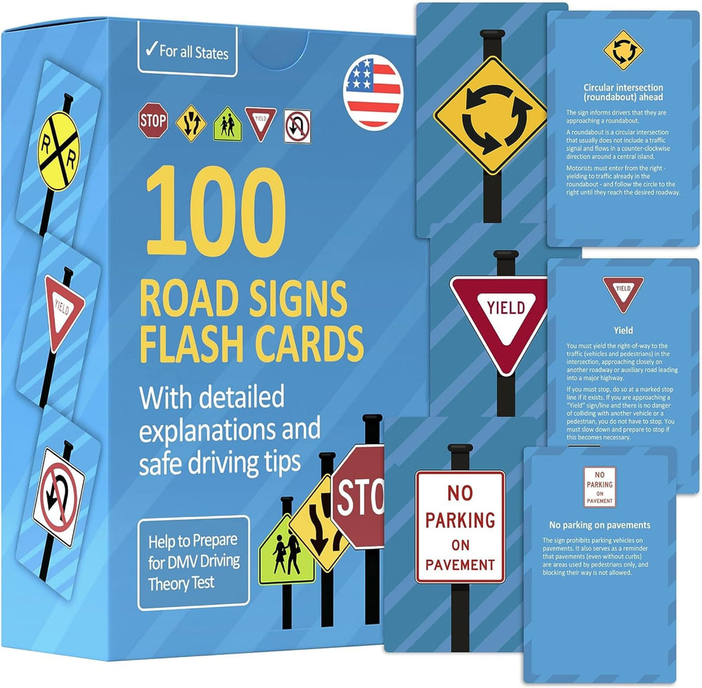 Well Balanced Road Signs Flash Cards front cover for quick DMV prep and recognition.