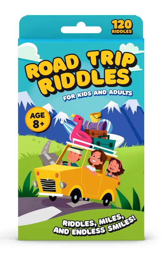 WELL BALANCED Road Trip Riddles packaging, portable travel entertainment for families.