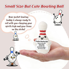 Weming bowling-ball plush displays message sign to encourage practice and goals