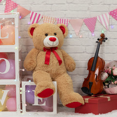 WENMOTDY teddy bear with red ribbon bow adds charming focal point