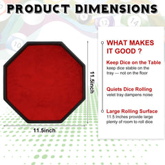 Wenqik octagon dice tray in red with velvet interior for quiet rolls