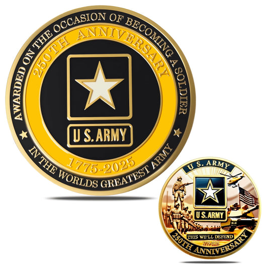 WEPBHXYS Army 250th Anniversary coin front view, collectible honoring service and heritage.