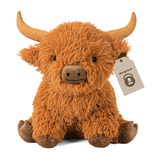 Wepop Highland Cow weighted plush front view for comforting hugs