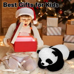 Playful panda plush that doubles as decor and comforting companion.