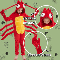 WEQJC Kids Flannel Animal Onesie Red Lobster, back view, warm comfort during cold nights.