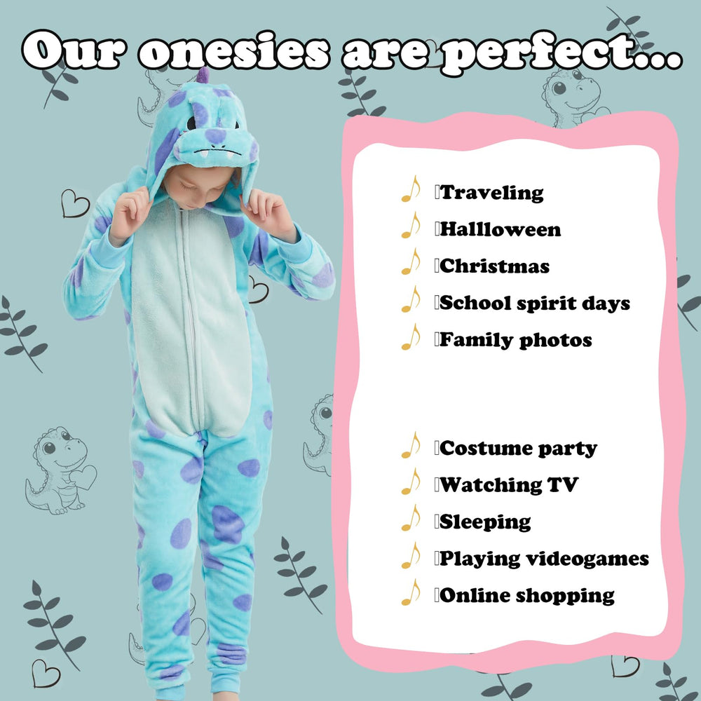 WEQJC blue dinosaur onesie child playing, perfect for pretend play.