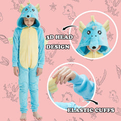 WEQJC blue seahorse flannel onesie back view for dress-up play.