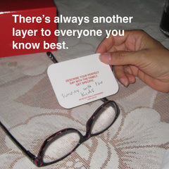 WE'RE NOT REALLY STRANGERS notepad accompanies reflections during play.