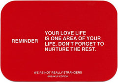 WE'RE NOT REALLY STRANGERS Breakup Expansion game-night setup for 1-2 players.