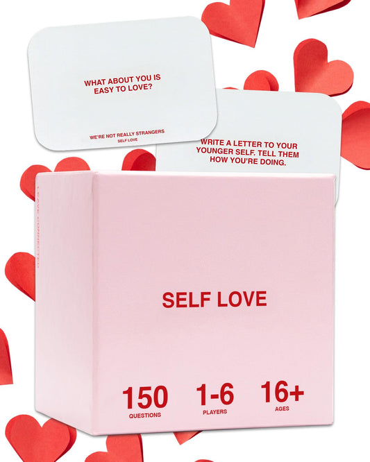WE'RE NOT REALLY STRANGERS Self-Love Edition card set closeup promotes reflection and honest talks.